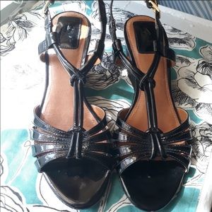 CLARKS Black Patent Leather Wedges Size 8